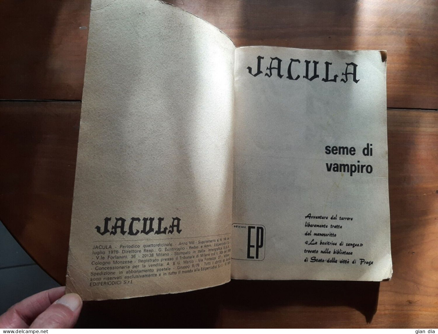 JACULA Ediperiodici. SUPPLEMENTO A N. 188 Del 7.7.76. RARISSIMO. - Premières éditions