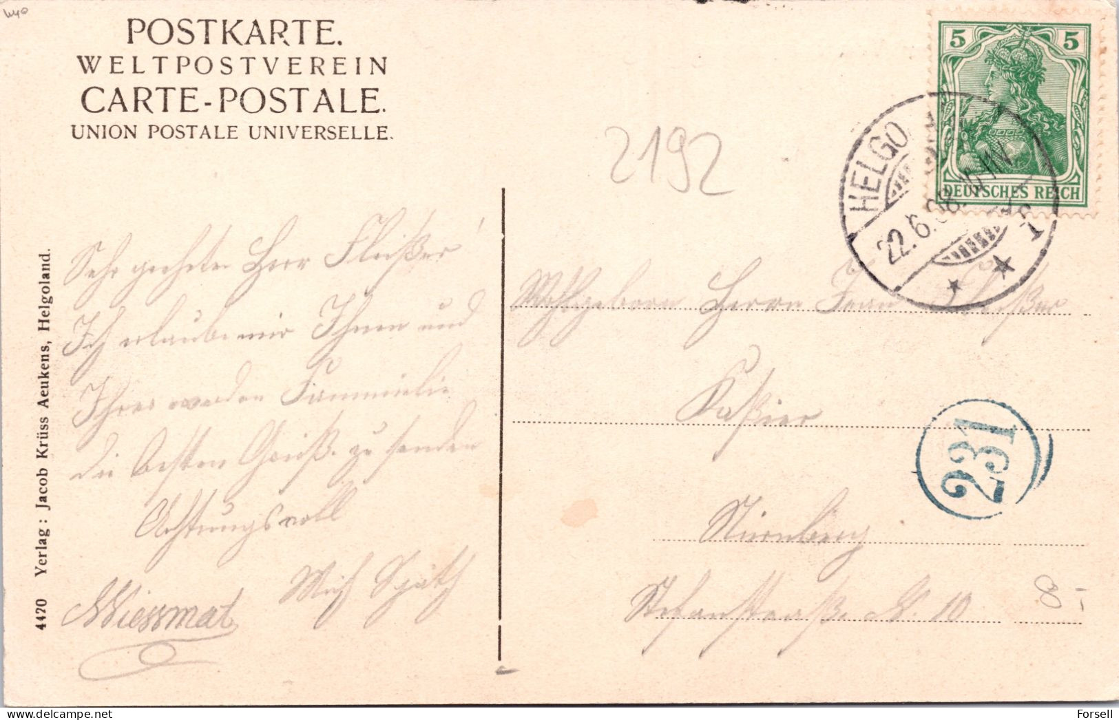 Helgoland , Vom Dampfer Aus (Stempel: Helgoland 1908) - Helgoland