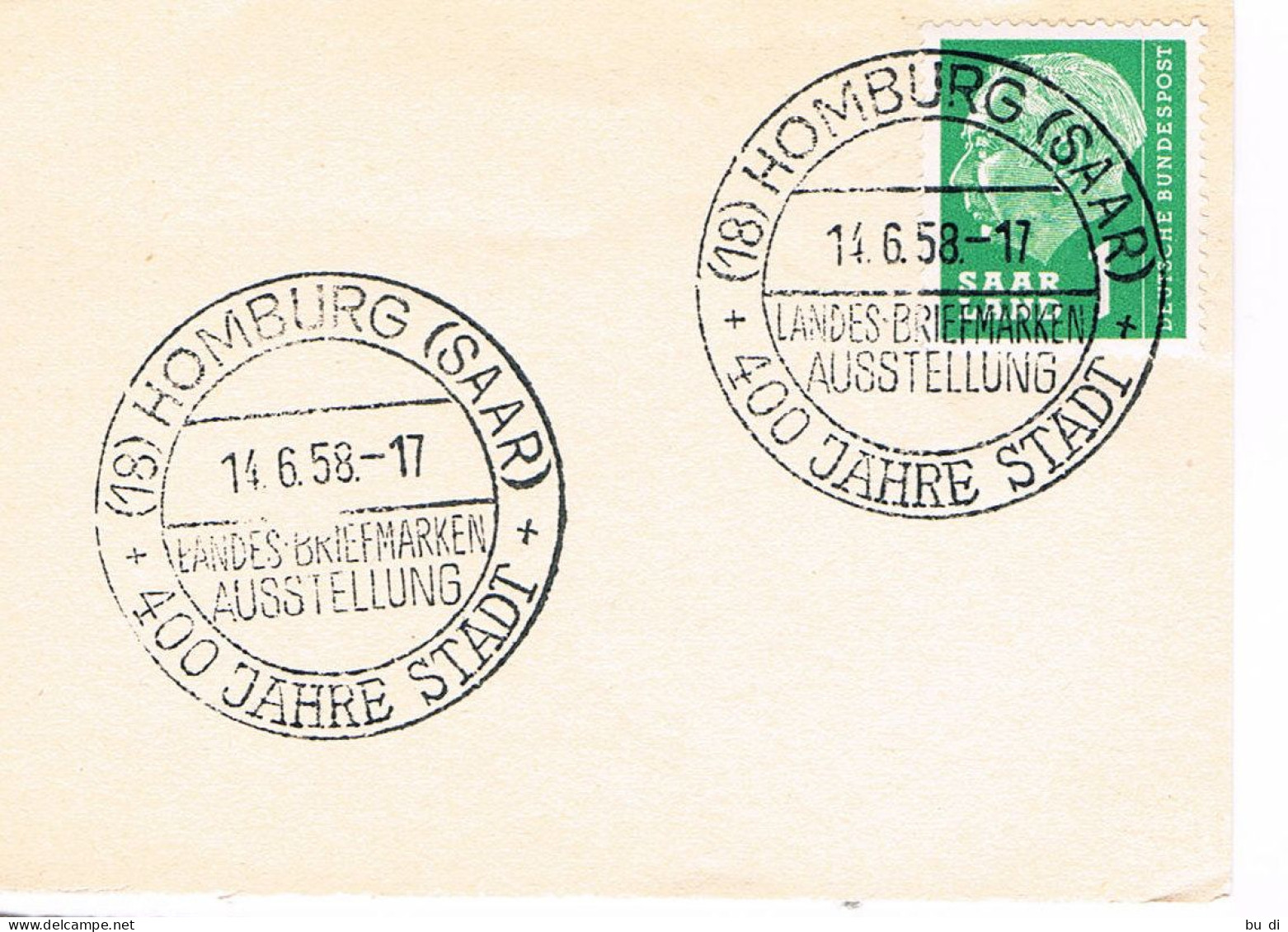 Saarland Sonderstempel 400 Jahre Stadt Homburg - 1958 - Lettres & Documents