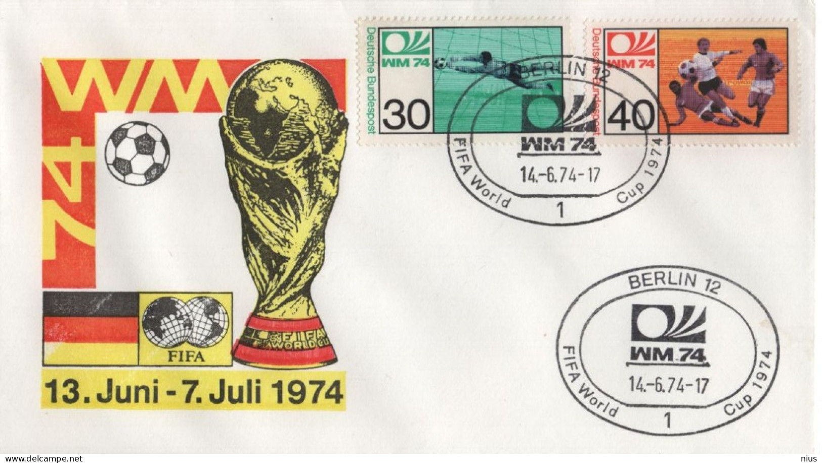 Germany Deutschland 1974 FDC Fussball Football Soccer, WM FIFA World Cup, Canceled In Berlin - 1971-1980