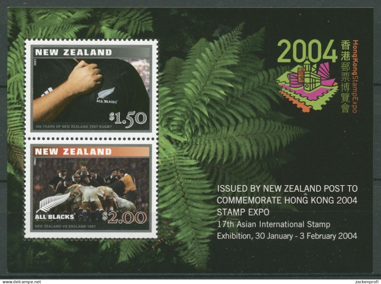 Neuseeland 2004 HONGKONG Rugbyspieler Block 166 Postfrisch (C25705) - Blokken & Velletjes