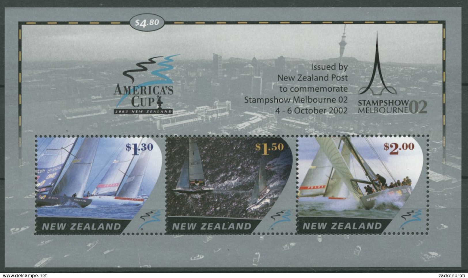 Neuseeland 2002 MELBOURNE Amerca's Cup Regatta Block 141 I Postfrisch (C25690) - Blocs-feuillets