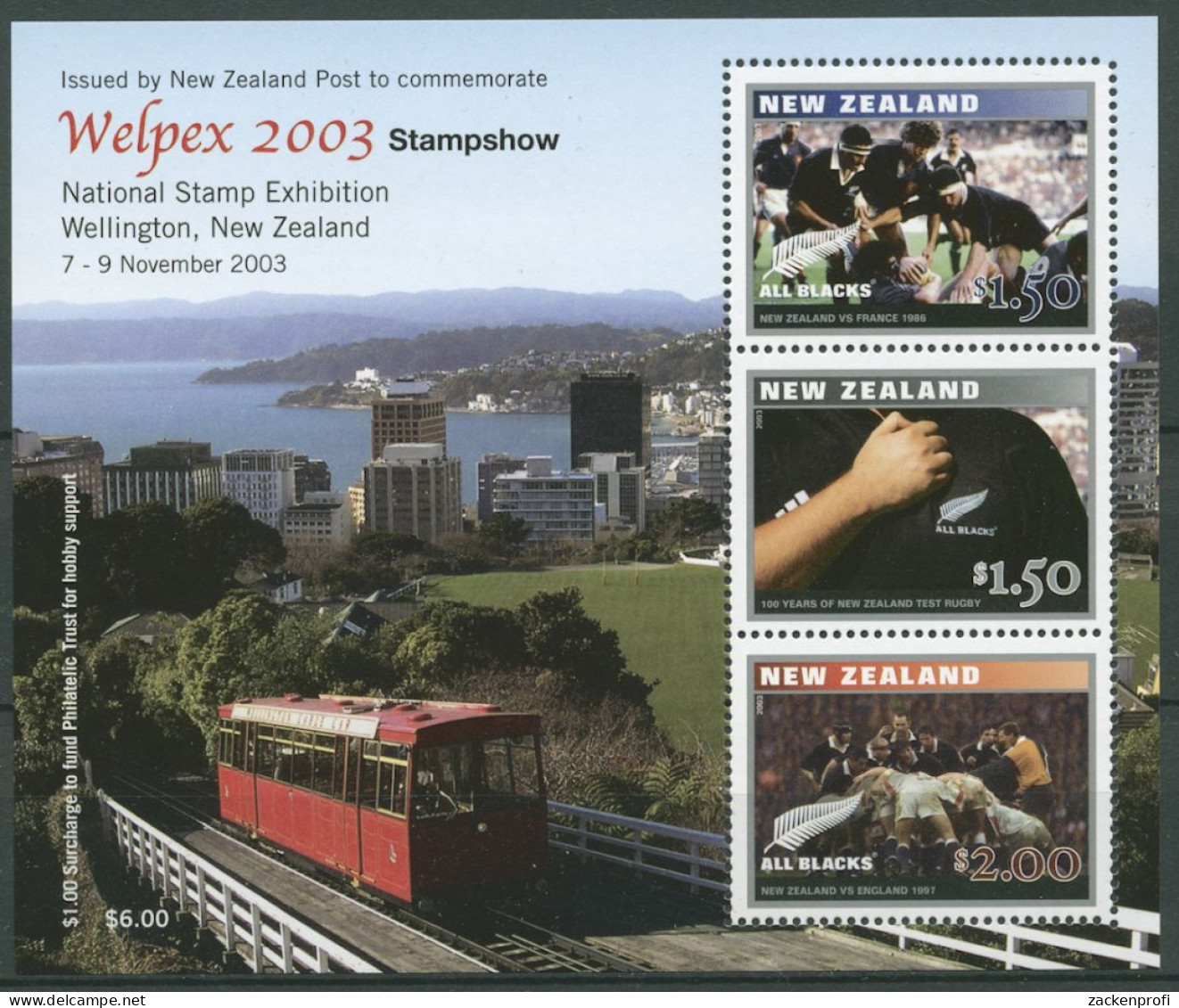 Neuseeland 2003 WELPEX Rugbymannschaft All Blacks Block 163 Postfrisch (C25702) - Blocks & Sheetlets