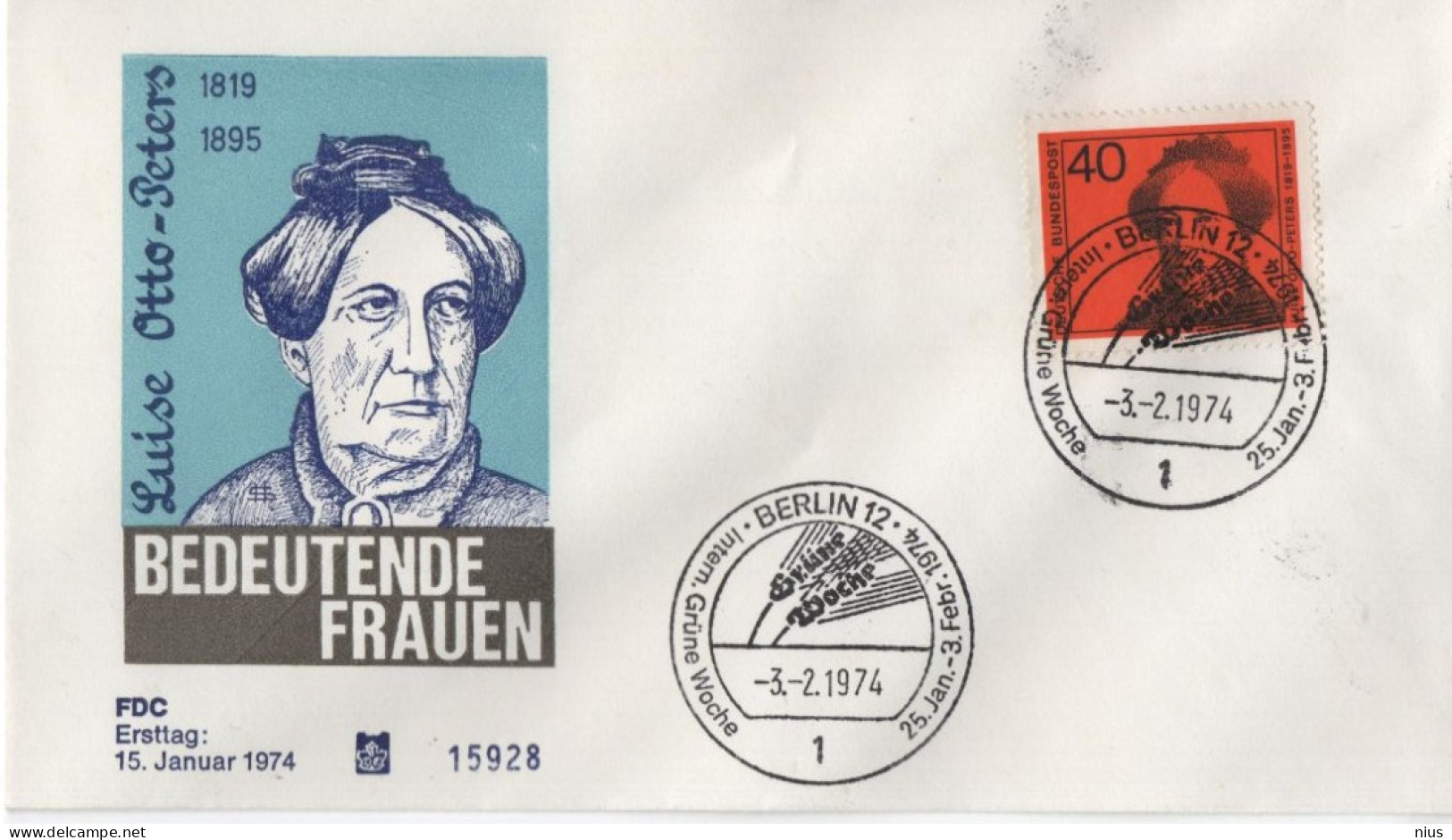 Germany Deutschland 1974 FDC Luise Otto-Peters, Writer Poet, Canceled In Berlin - 1971-1980