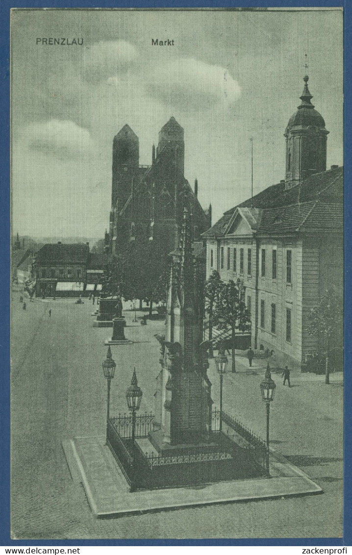 Prenzlau Markt Rathaus Denkmäler, Gelaufen 1914 Als Feldpost (AK3642) - Prenzlau