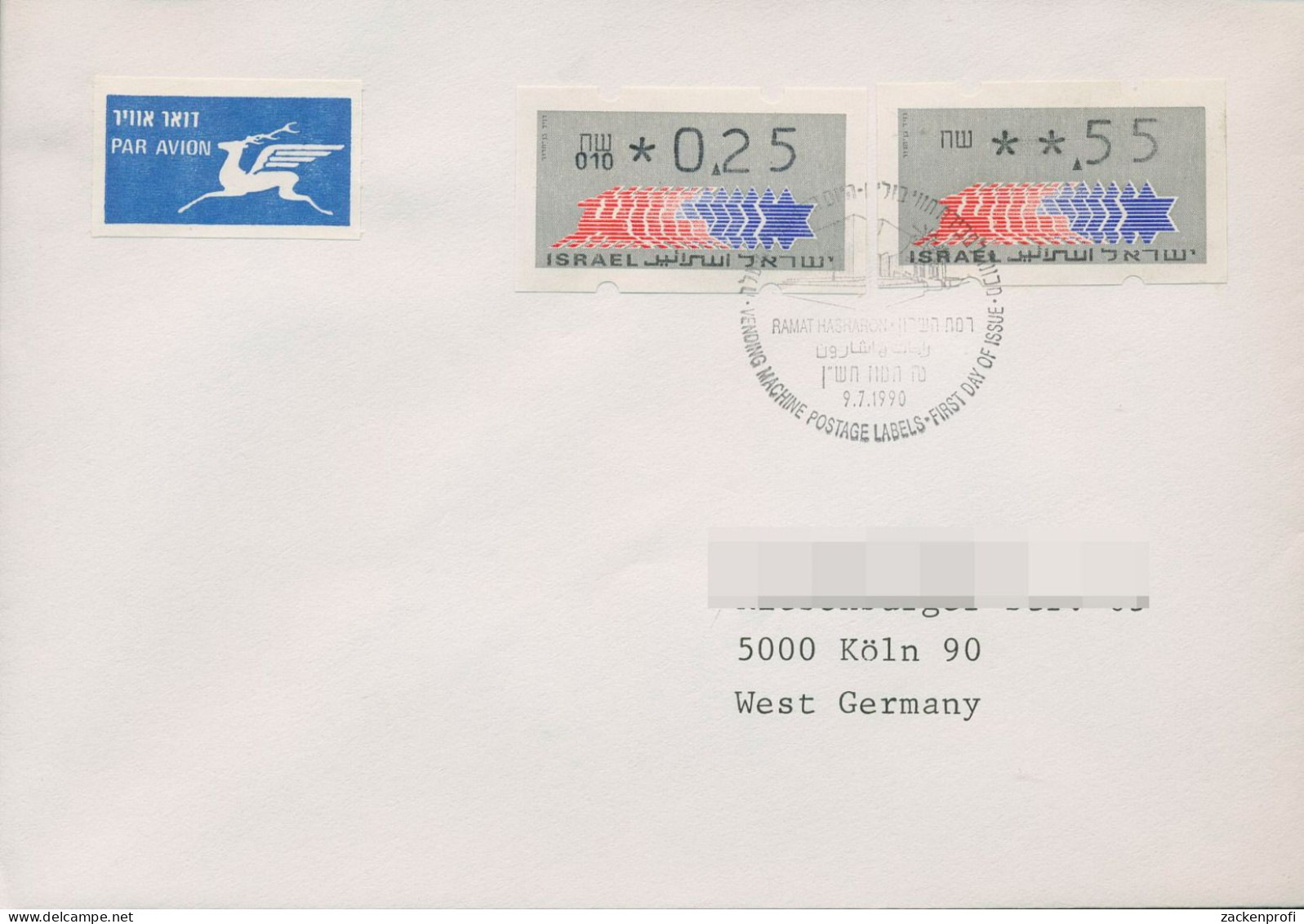 Israel ATM 1990 Hirsch Mischfrankatur Ins Ausland, ATM 2.1/3.1 MiF (X80401) - Automatenmarken (Frama)