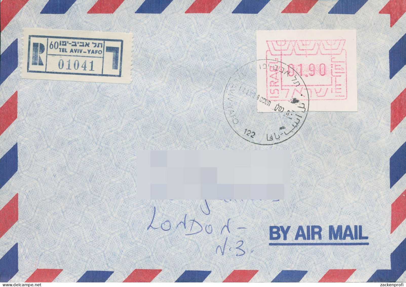 Israel ATM 1988 ATM Auf Luftpostbrief Einschreiben ATM 1 D EF (X80394) - Franking Labels