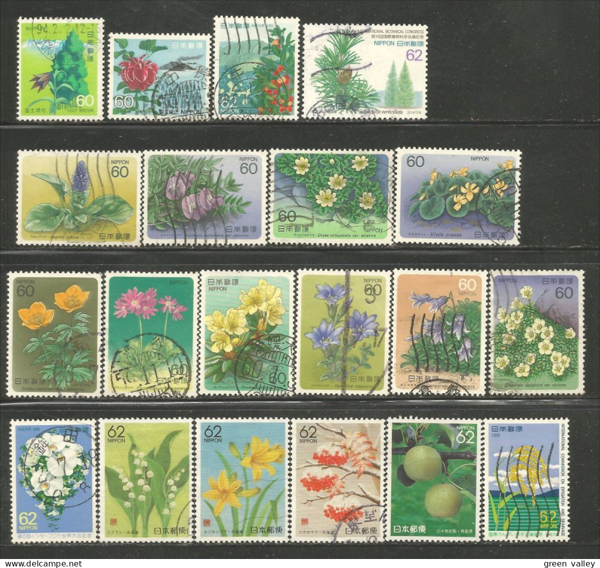 A04 -65 Japon 20 Fleurs Flowers Blumen Nature Different Stamp Collection Timbres - Colecciones & Series