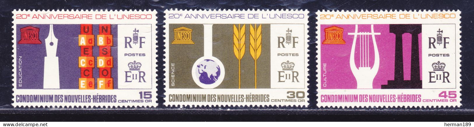 NOUVELLES-HEBRIDES N°  249 à 251 ** MNH Neufs Sans Charnière, TB (D6629) Anniversaire De L'U.N.E.S.C.O. - 1966 - Unused Stamps