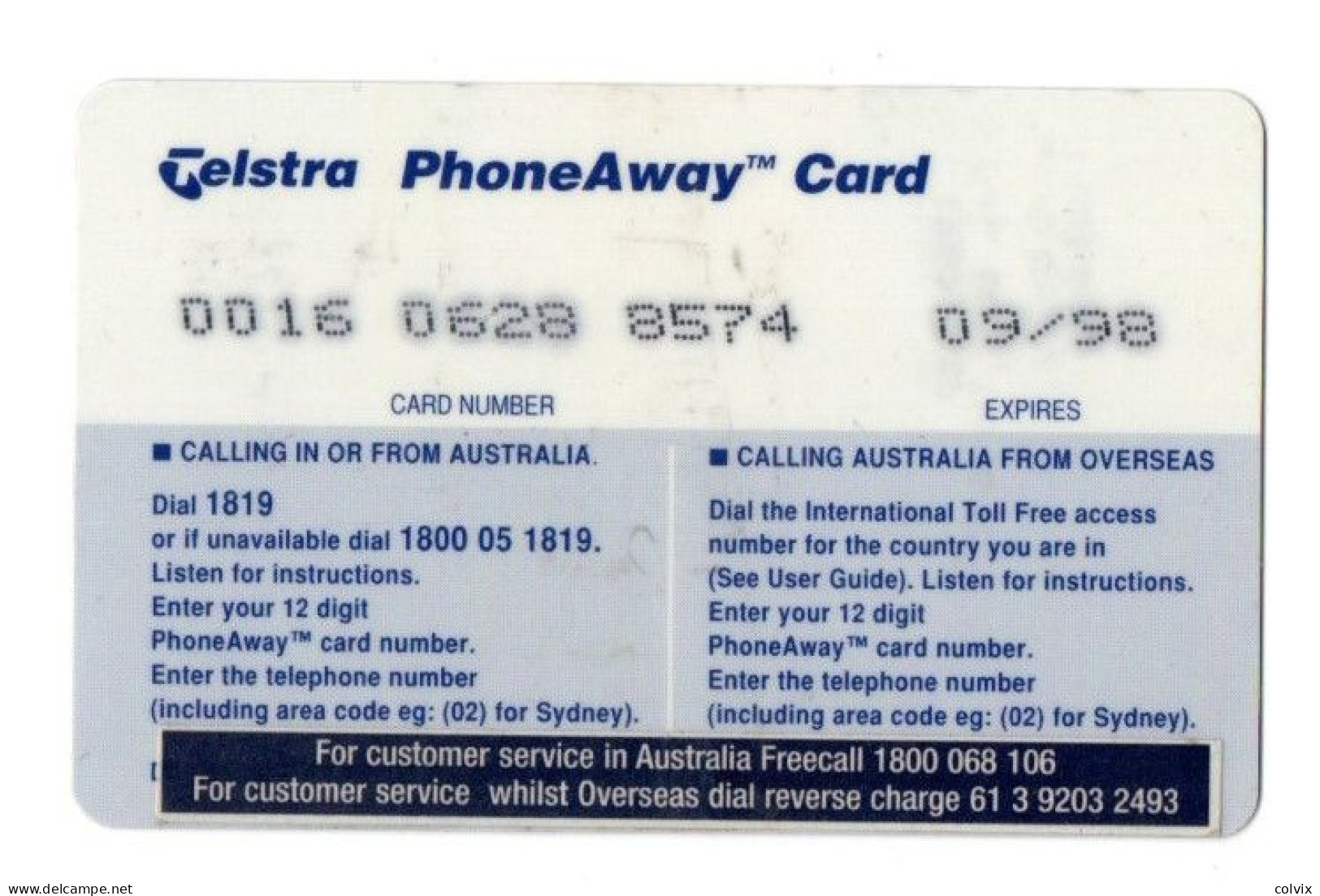 AUSTRALIE CARTE RECHARGE TELSTRA PHONEAWAY CARD 50$ Date Exp. 09/1998 - Tchad