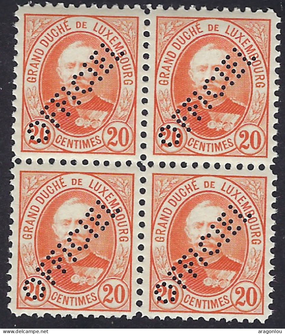 Luxembourg - Luxemburg - Timbres - Adolf  1891    Bloc à 4    Officiel    Perforé     20C. - 1891 Adolphe Voorzijde