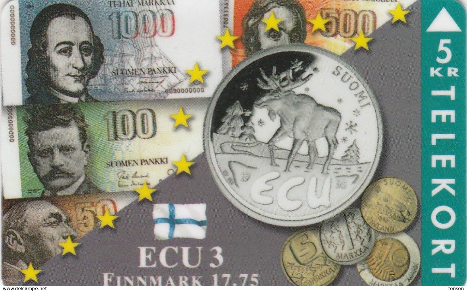 Denmark, TP 102B, ECU-Finland, Mint, Only 700 Issued, Coins, Flag, Notes, 2 Scans. - Danemark