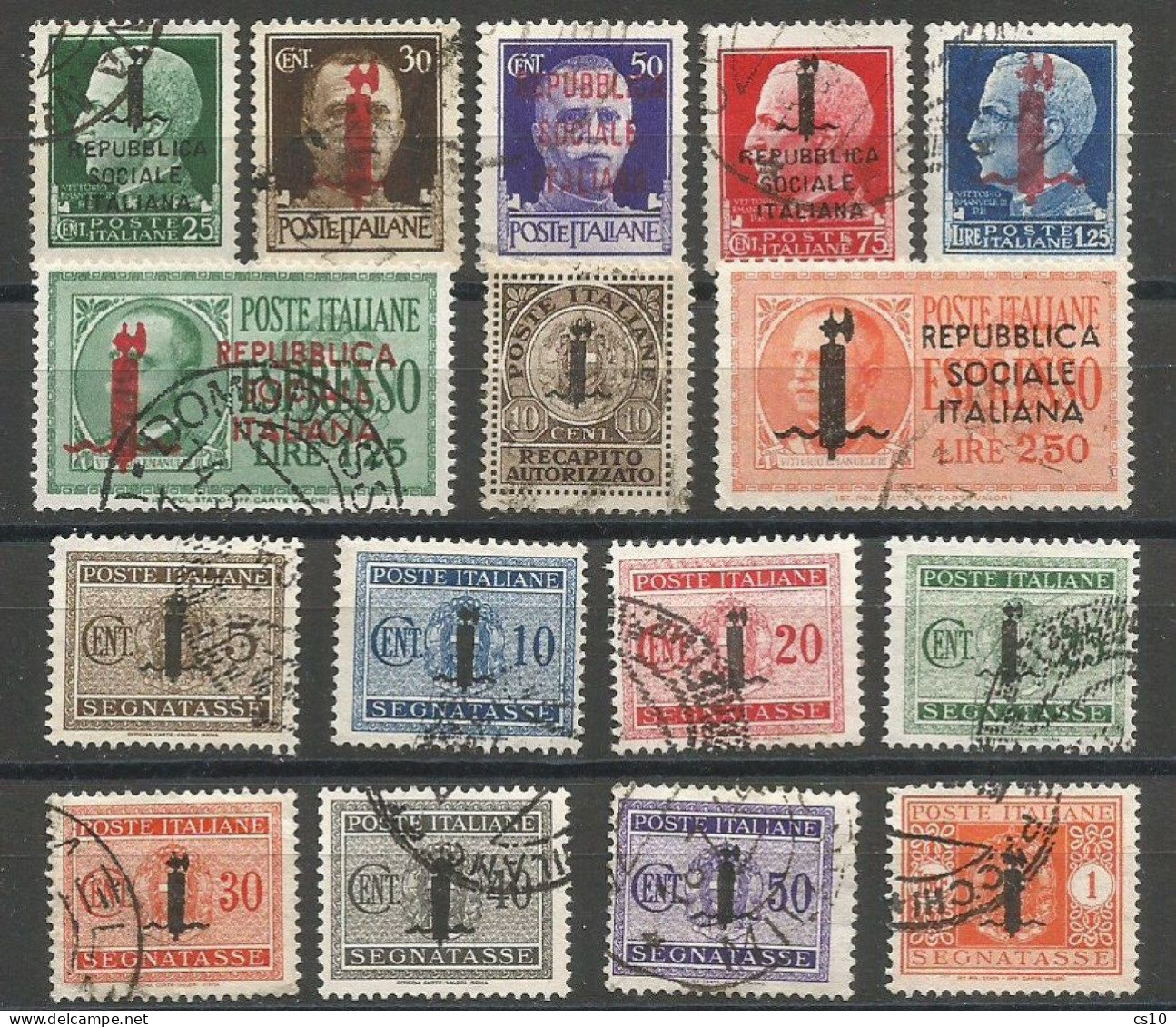 Repubblica Sociale Italiana RSI Emissione FASCETTI Fasces Short Set Ordinary + Delivery + Express + Postage Due VFU - Postage Due