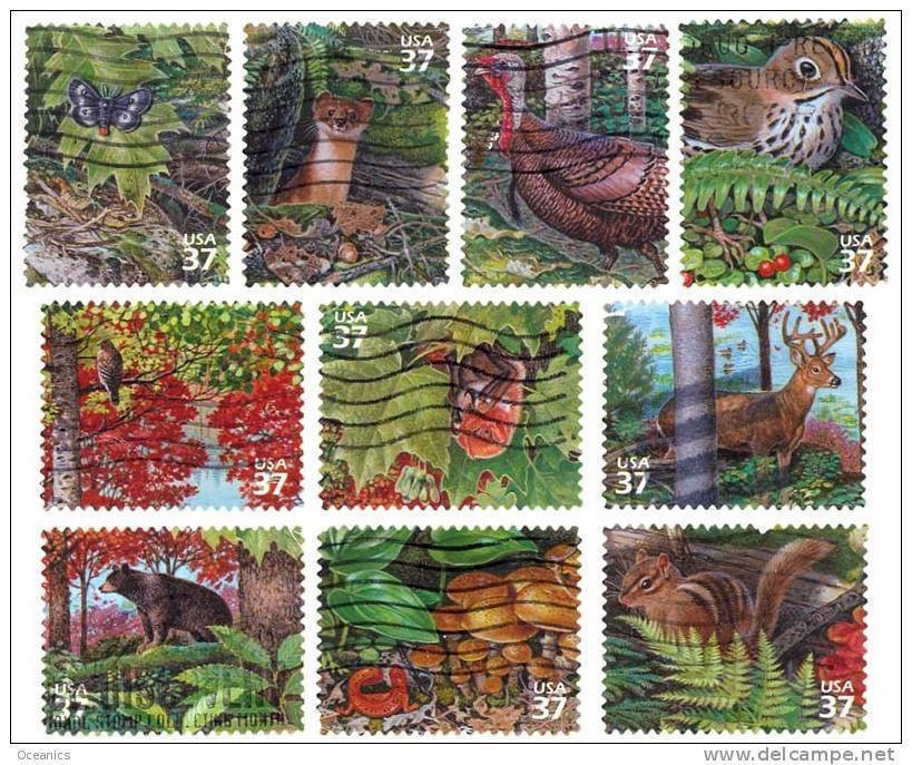Etats-Unis / United States (Scott No.3899a-j - Northwest Decidious Forest) (o) Série / Set - Used Stamps