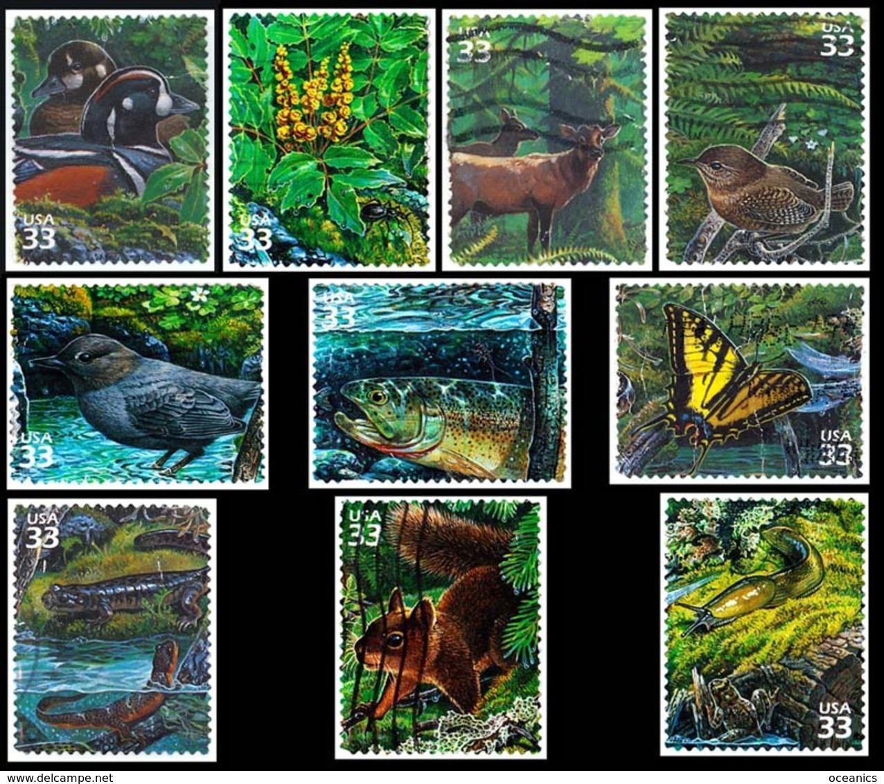 Etats-Unis / United States (Scott No.3378a-j - Pacific Coast Rain Forest) (o) Set - Gebruikt