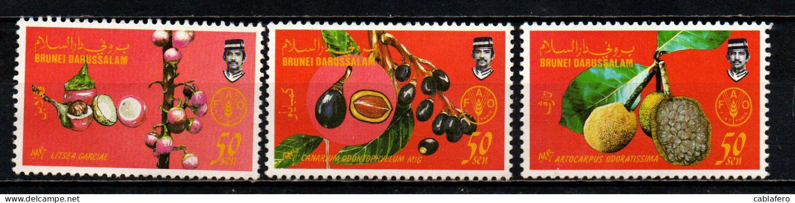 BRUNEI - 1987 - Fruit: Litsea Garciae, Canarium Odontophyllum Mig, Artocarpus Odoratissima - SENZA GOMMA - Brunei (1984-...)