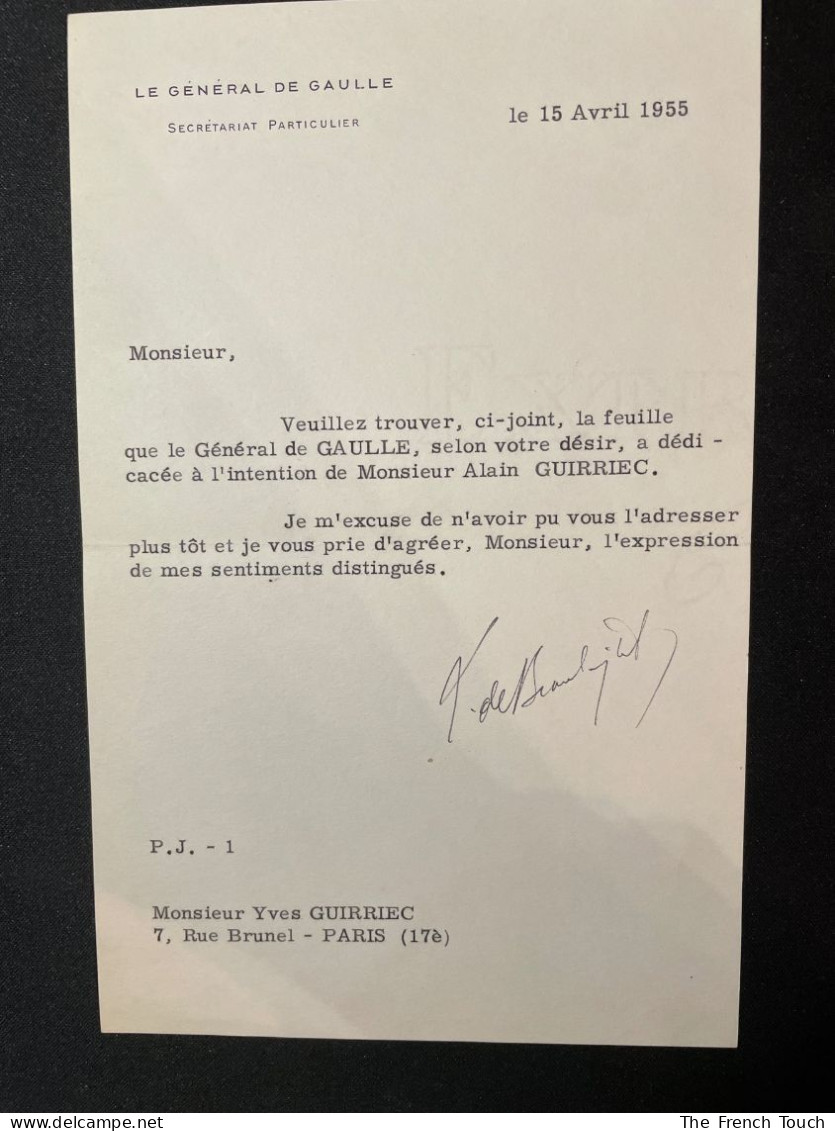 Xavier De Beaulaincourt - Secrétaire Particulier Du Général DE GAULLE - 1955 [Tapuscrit Signé] - Politiques & Militaires