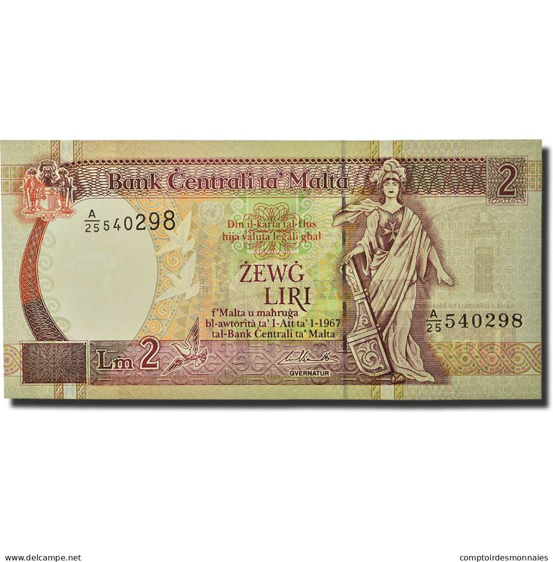 Billet, Malte, 2 Liri, L.1967 (1989), KM:41, NEUF - Malta