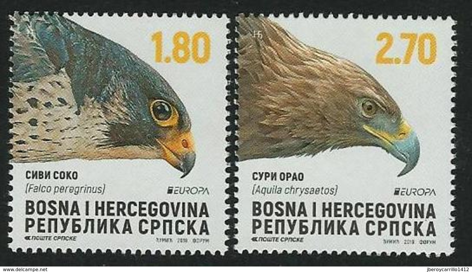 BOSNIA HERZEGOVINA SERBIA /BOSNIEN SERBIEN / BOSNIE -EUROPA 2019 -NATIONAL BIRDS.- "AVES -BIRDS -VÖGEL-OISEAUX"- SERIE N - 2019