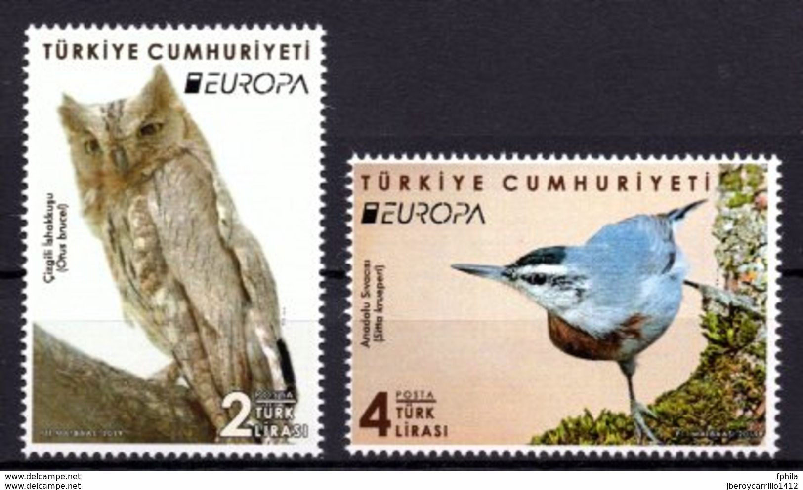 TURQUIA /TURKEY /TÜRKEI /TURQUIE  -EUROPA 2019 -NATIONAL BIRDS.-"AVES -BIRDS -VÖGEL-OISEAUX"-SERIE De 2 TIMBRES  - N - 2019