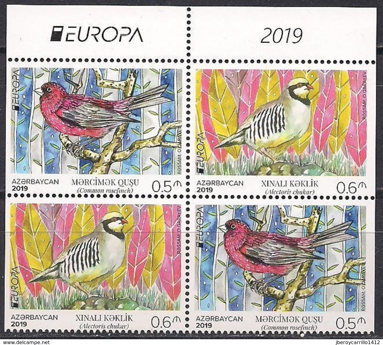 AZERBAIJAN /AZERBAYCAN /ASERBAIDSCHAN  -EUROPA 2019- NATIONAL BIRDS.-"AVES- BIRDS -VÖGEL- OISEAUX"- 1/2 H.B. Del CARNET - 2019