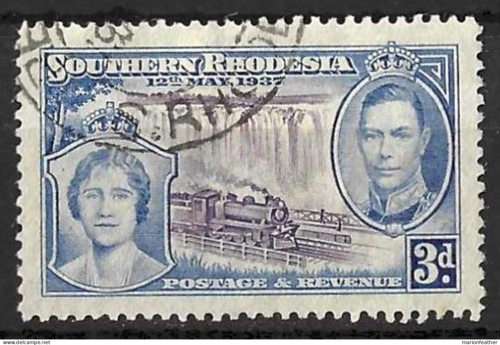 SOUTHERN RHODESIA....KING GEORGE VI..(1936-52)...CORONATION.....3d....SG38....(CAT.VAL.£9.)...CDS....VFU.... - Southern Rhodesia (...-1964)