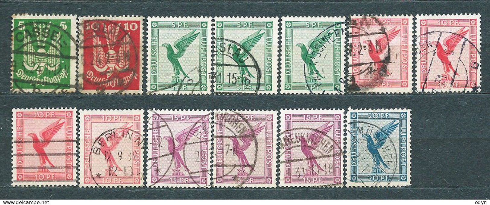 Deutsches Reich 1924-1926, Lot Of 13 Used Stamps: MiNr 344-345, 378, 379, A 379, 380 - Air Mail - Airmail & Zeppelin