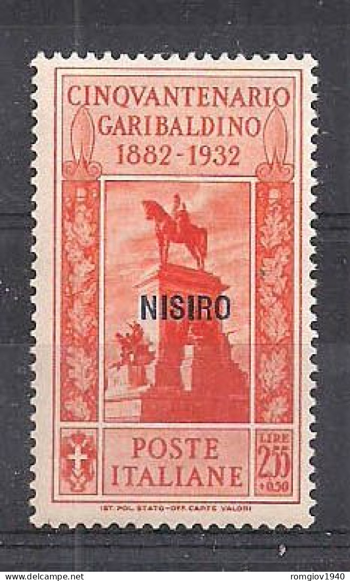 COLONIE ITALIANE 1932  GARIBALDI UNIF. 25  MLH  VF - Egeo (Nisiro)