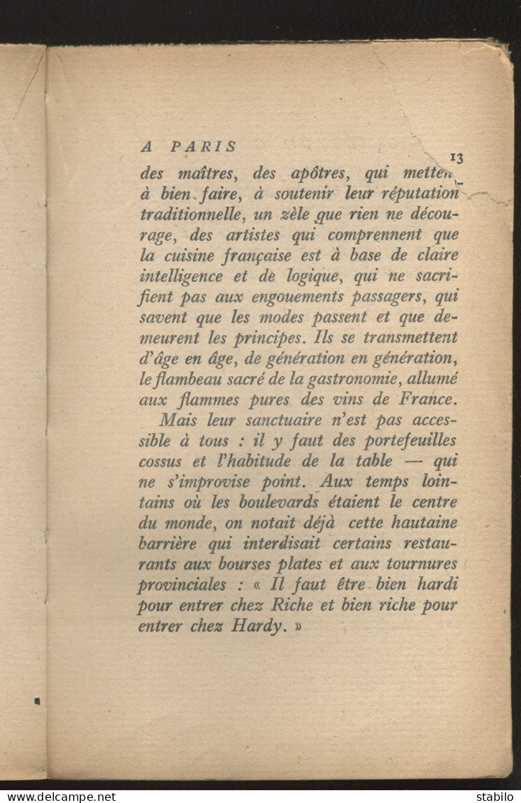 LE GUIDE DU GOURMET A PARIS PAR ROBERT-ROBERT - EDITION GRASSET 1922 - Parijs