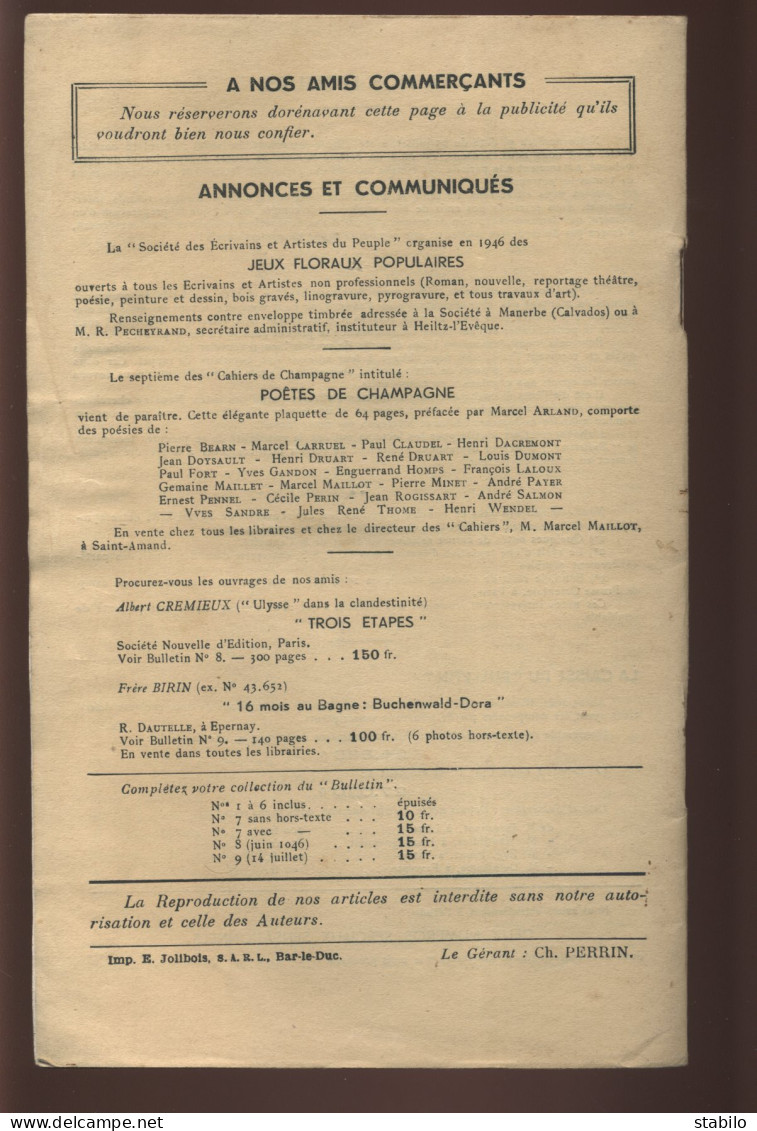VITRY-LE-FRANCOIS (MARNE) - GUERRE 39/45 - BULLETIN DE LA RESISTANCE SEPTEMBRE 1946 - VITRY ET SA REGION - Champagne - Ardenne