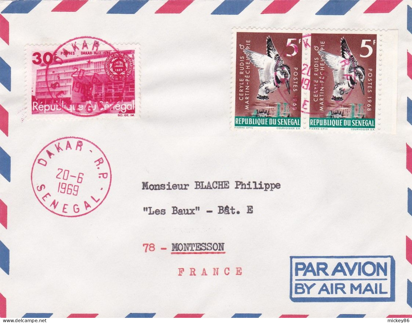 Sénégal-1969- Lettre DAKAR R.P Pour MONTESSON--78 (France)-Beaux Timbres Sur Lettre --beau Cachet ROUGE - Sénégal (1960-...)