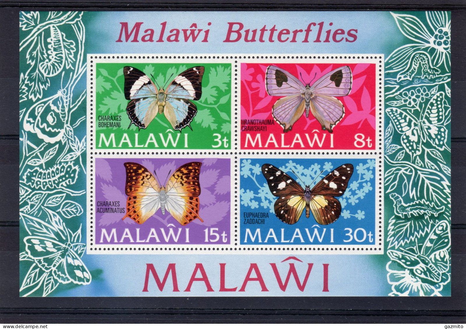 Malawi 1973, Butterflies, 4va In Block - Malawi (1964-...)