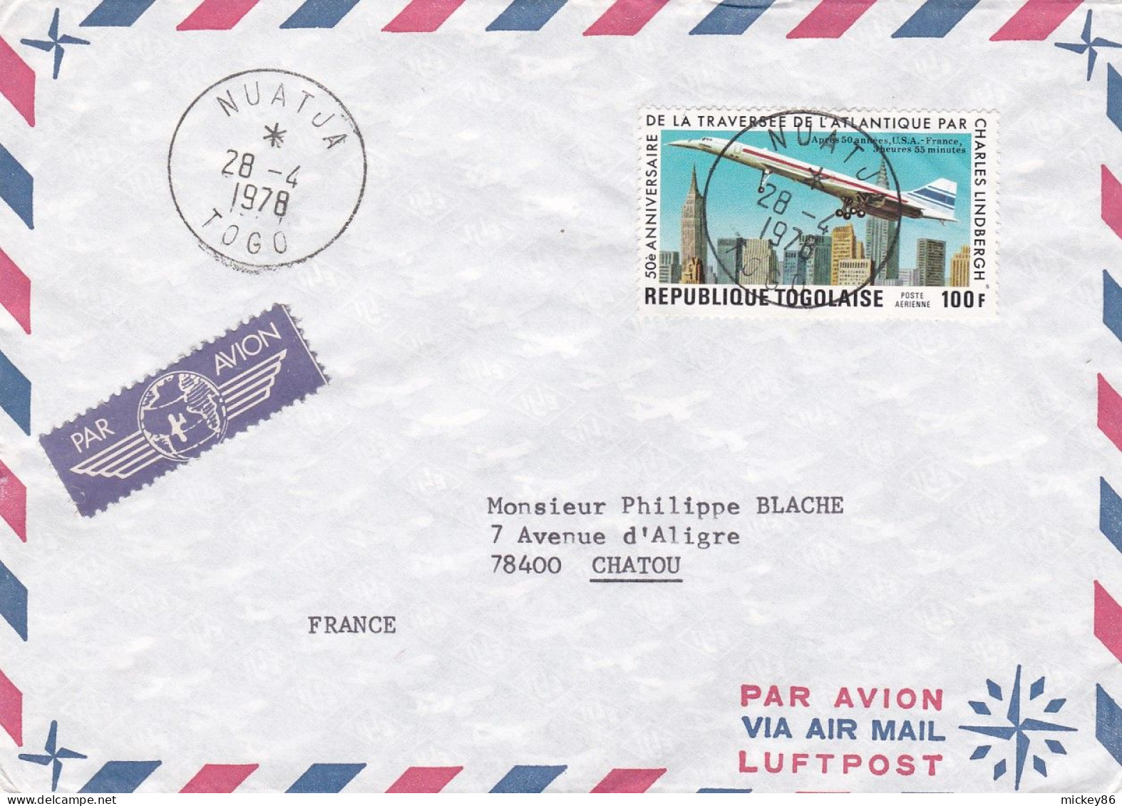 TOGO -1978 - Lettre NUATUA  Pour CHATOU--78 (France)-timbre Avion "CONCORDE" Seul Sur Lettre --beaux Cachets - Togo (1960-...)