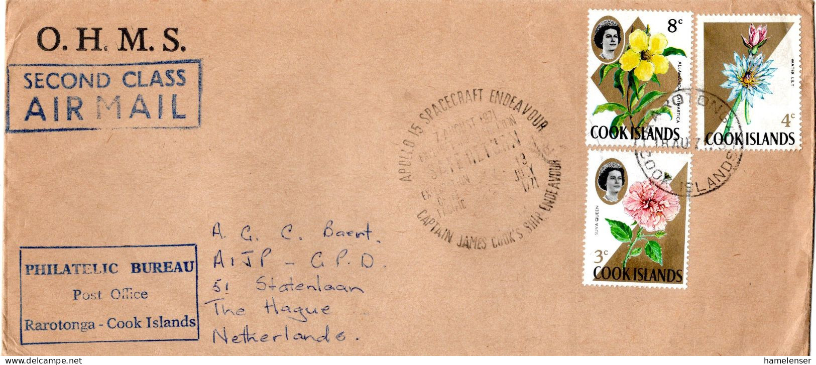 L75047 - Cook-Inseln - 1971 - 8c Blumen MiF A LpBf RAROTONGA -> Niederlande - Cookeilanden