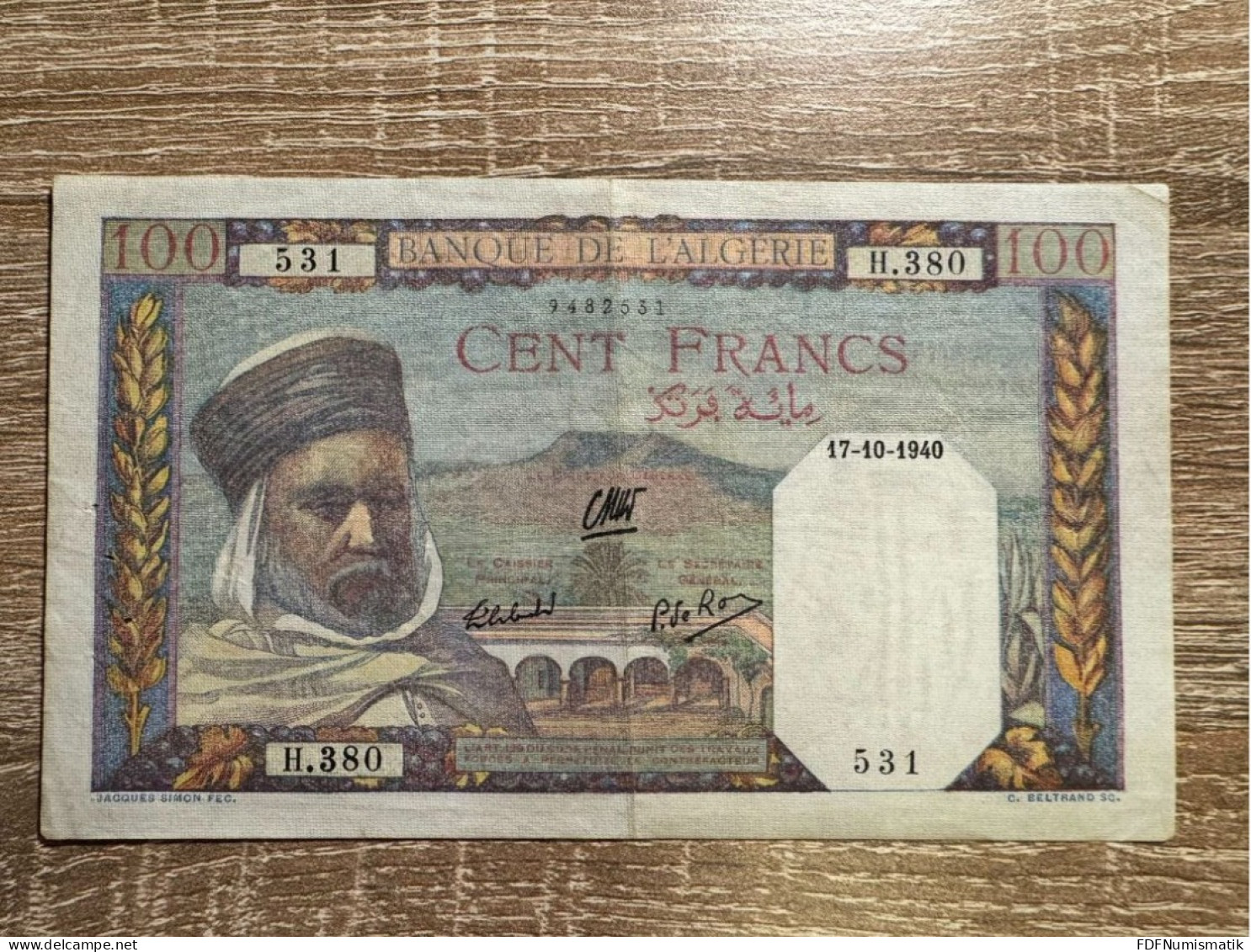 Algeria ，100 Francs，1940，pick 85，EF  Condition - Algeria