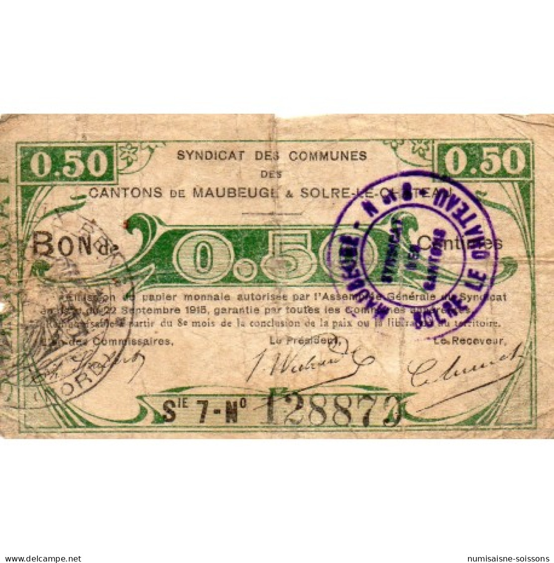 59 - MAUBEUGE - BON DE 50 CENTIMES - 22/09//1915 - Sin Clasificación