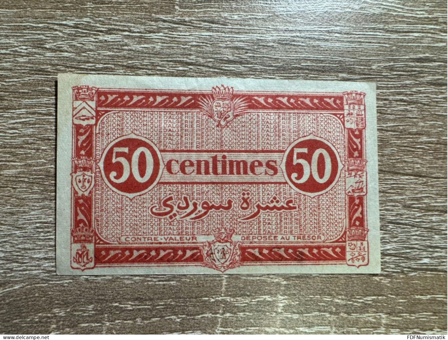 Algeria ，50 Centimes = 10 Surdi ，1944 ，pick 97，EF Condition - Algeria