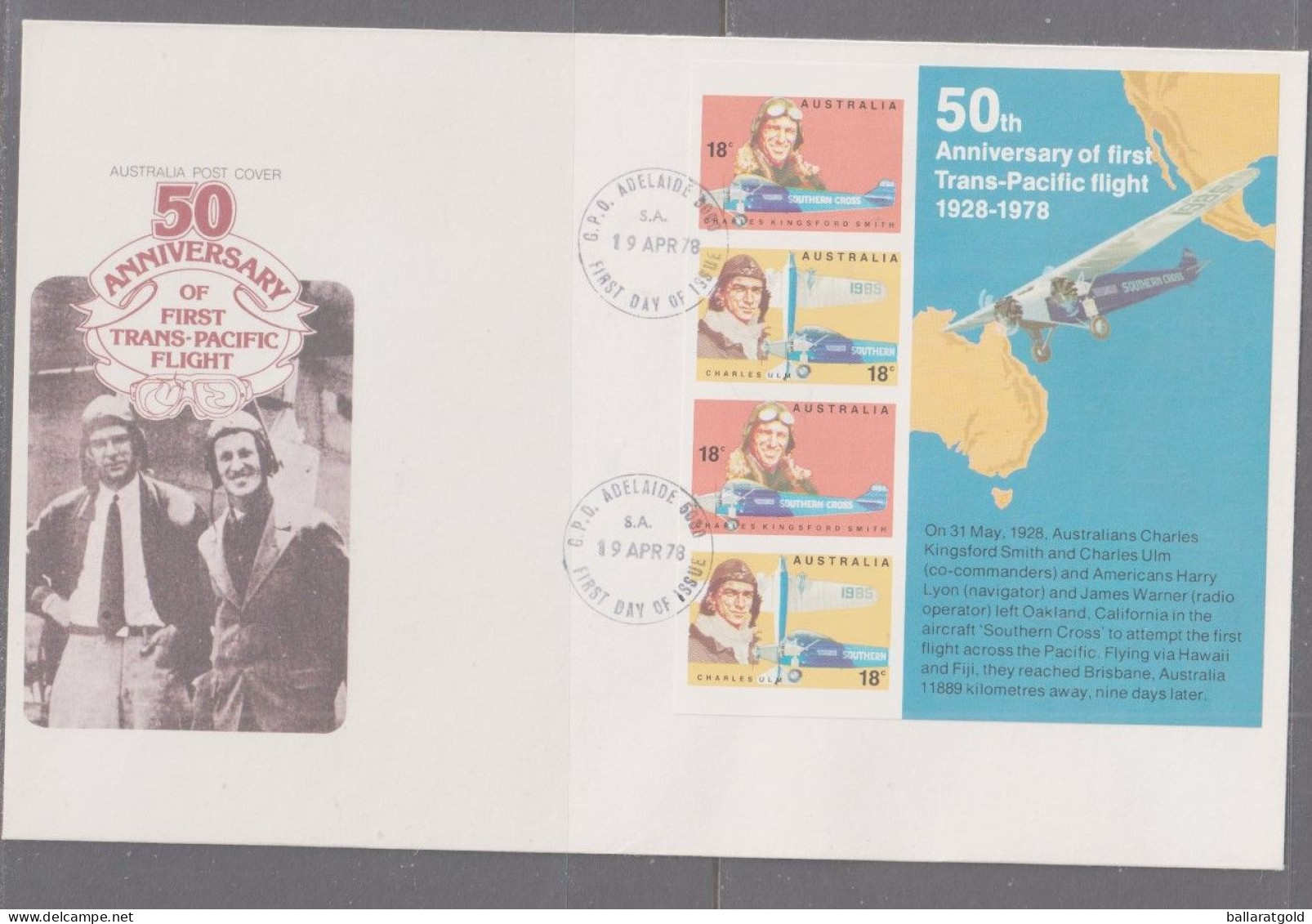Australia 1978 Aviators Miniature Sheet First Day Cover - Adelaide SA Cancellation - Storia Postale