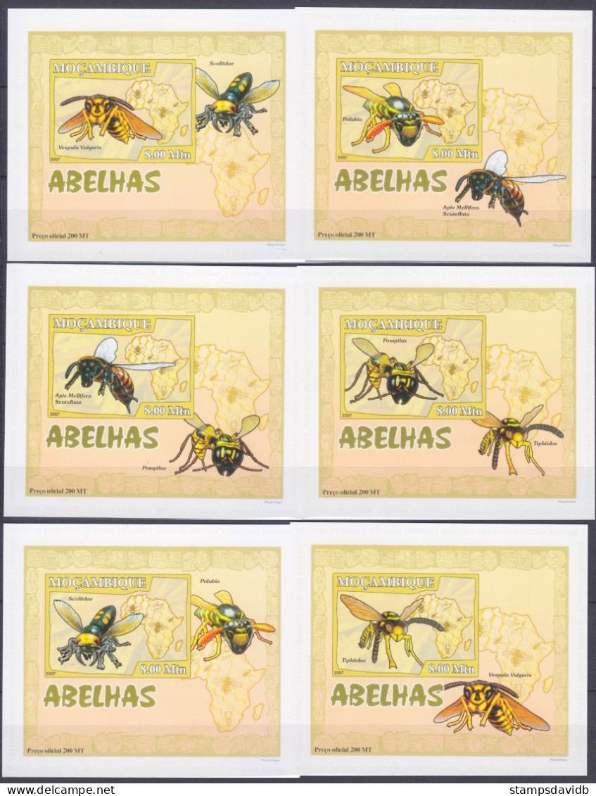 2007 Mozambique 1v/Bb-6v/Bb Lux Carton Insects - Bees 20,00 € - Abejas