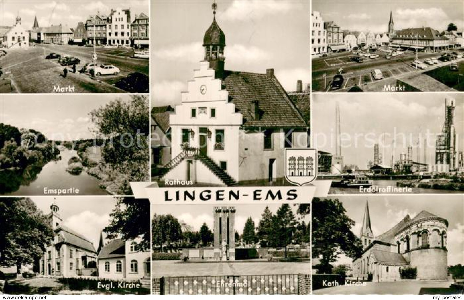 73738922 Lingen Ems Markt Emspartie Ev Kirche Rathaus Ehrenmal Erdoelraffinerie  - Lingen