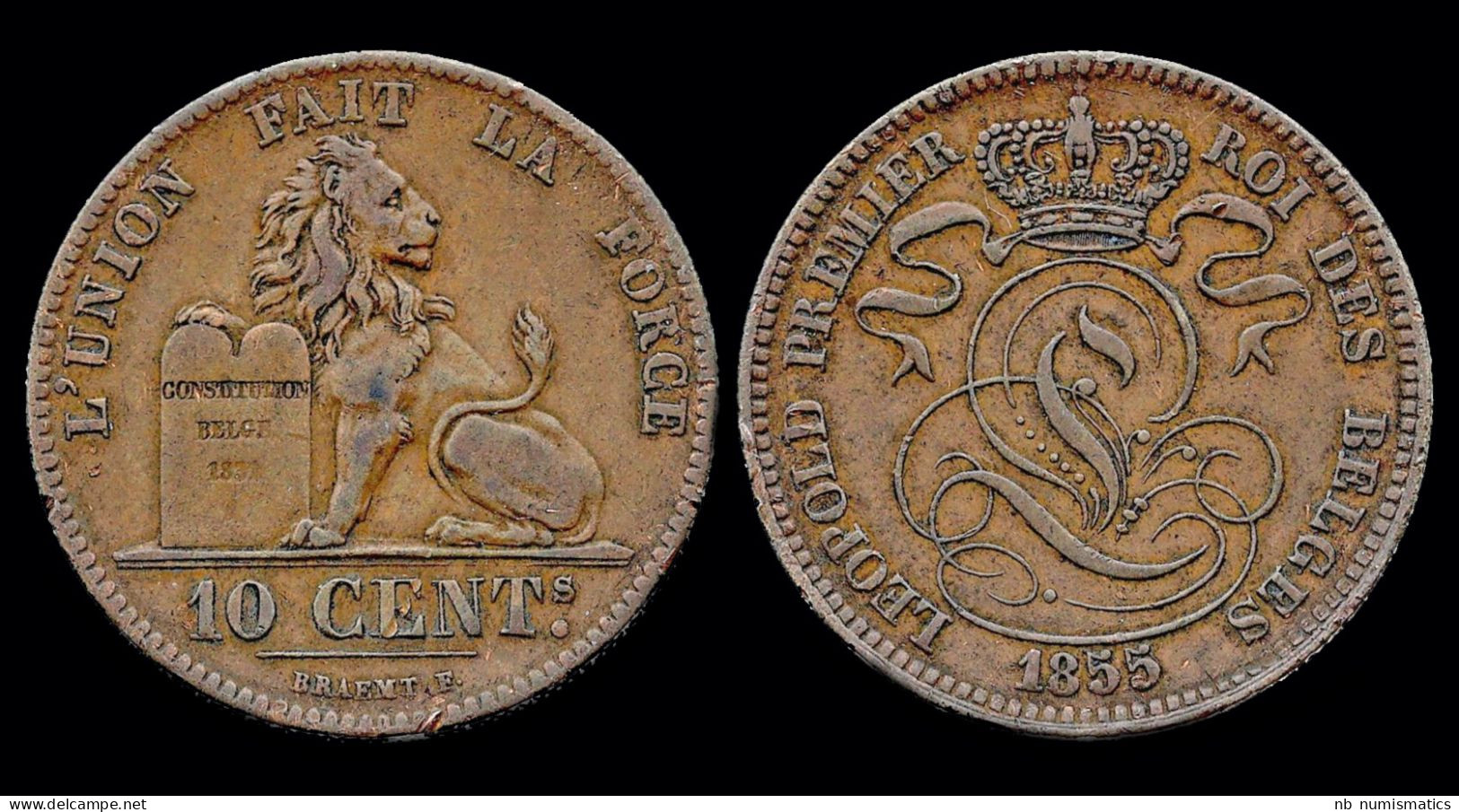 Belgium Leopold I 10 Centiem 1855 - 10 Cent