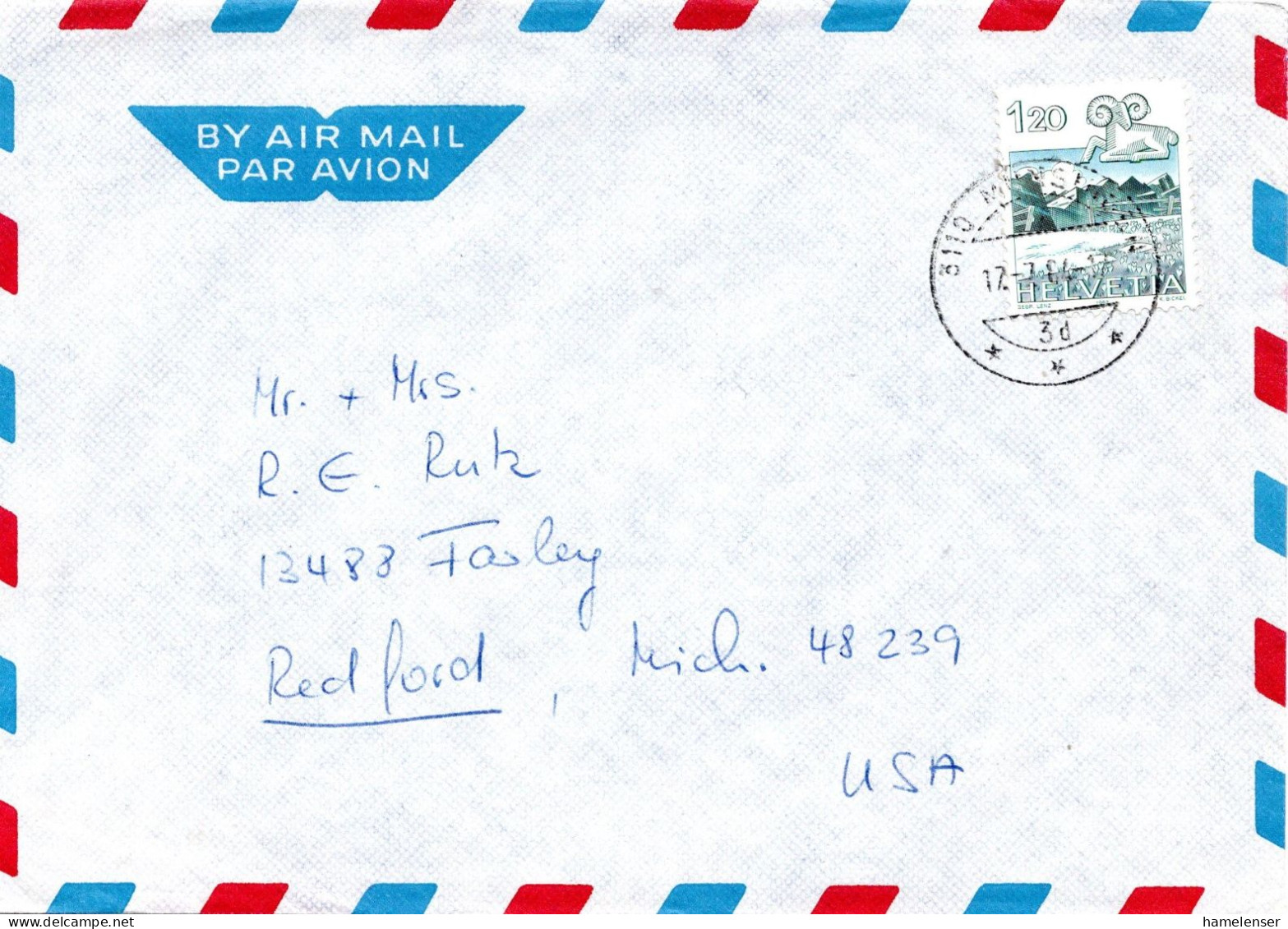 75063 - Schweiz - 1984 - Fr.1,20 Sternzeichen EF A LpBf MUNSINGEN -> Redford, MI (USA) - Storia Postale