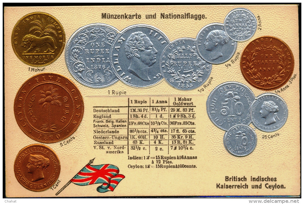 COIN CARDS-EMBOSSED METALLIC COLORS-BRITISH INDIA- SCARCE-CC-03 - Monnaies (représentations)