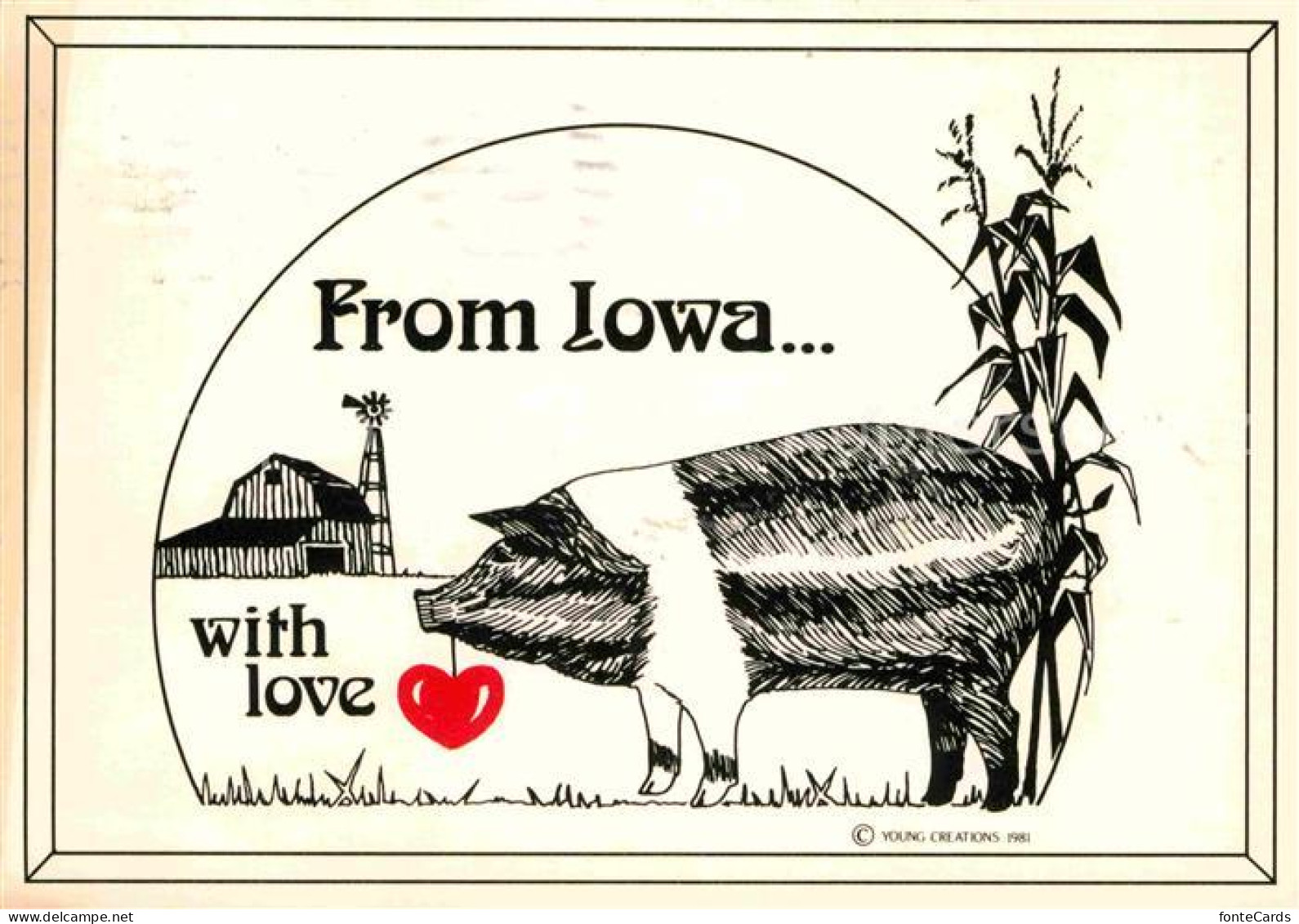 72739900 Iowa_US-State Farmland Schwein Herz Zeichnung Kuenstlerkarte - Sonstige & Ohne Zuordnung