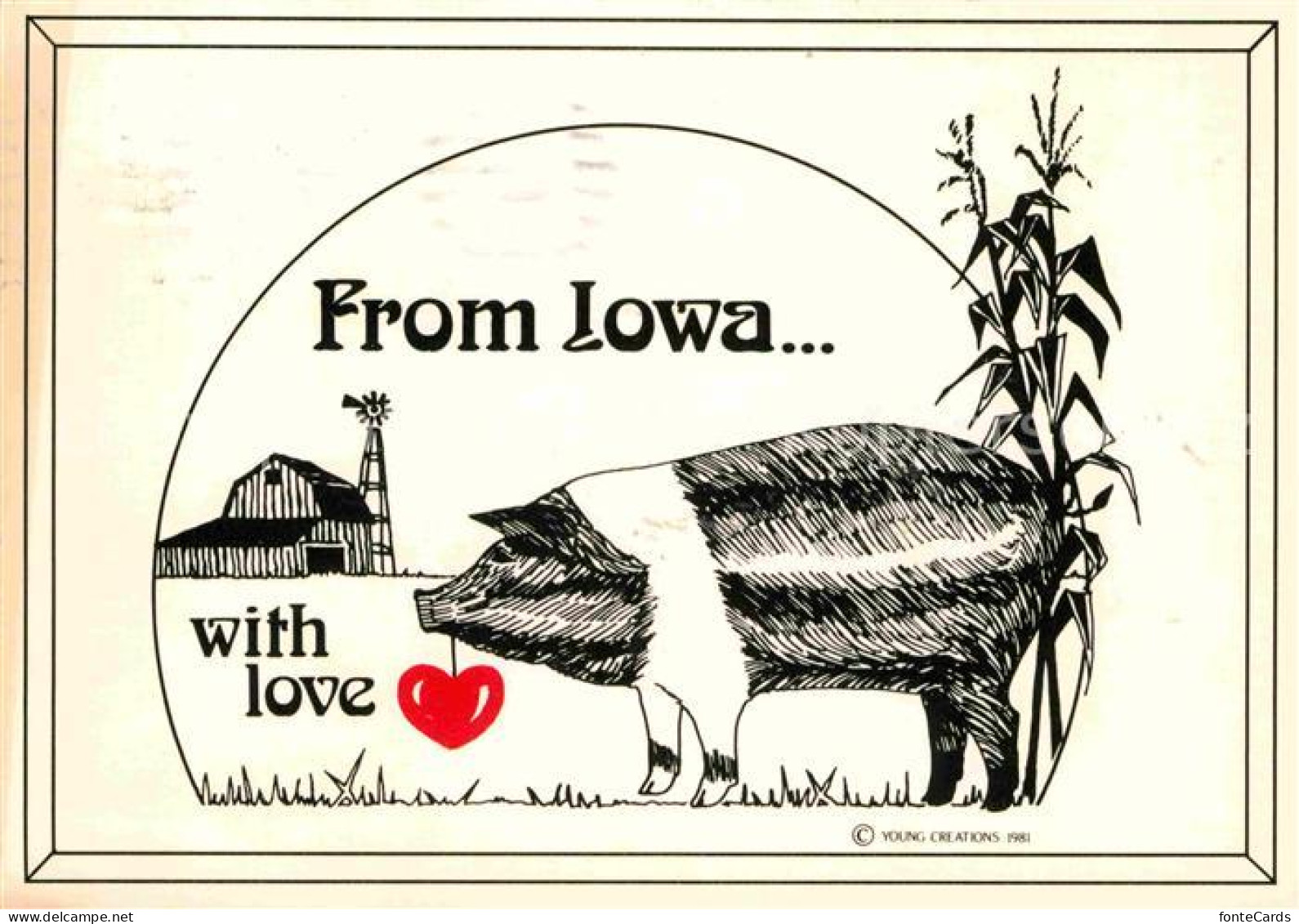 72739900 Iowa_US-State Farmland Schwein Herz Zeichnung Kuenstlerkarte - Autres & Non Classés