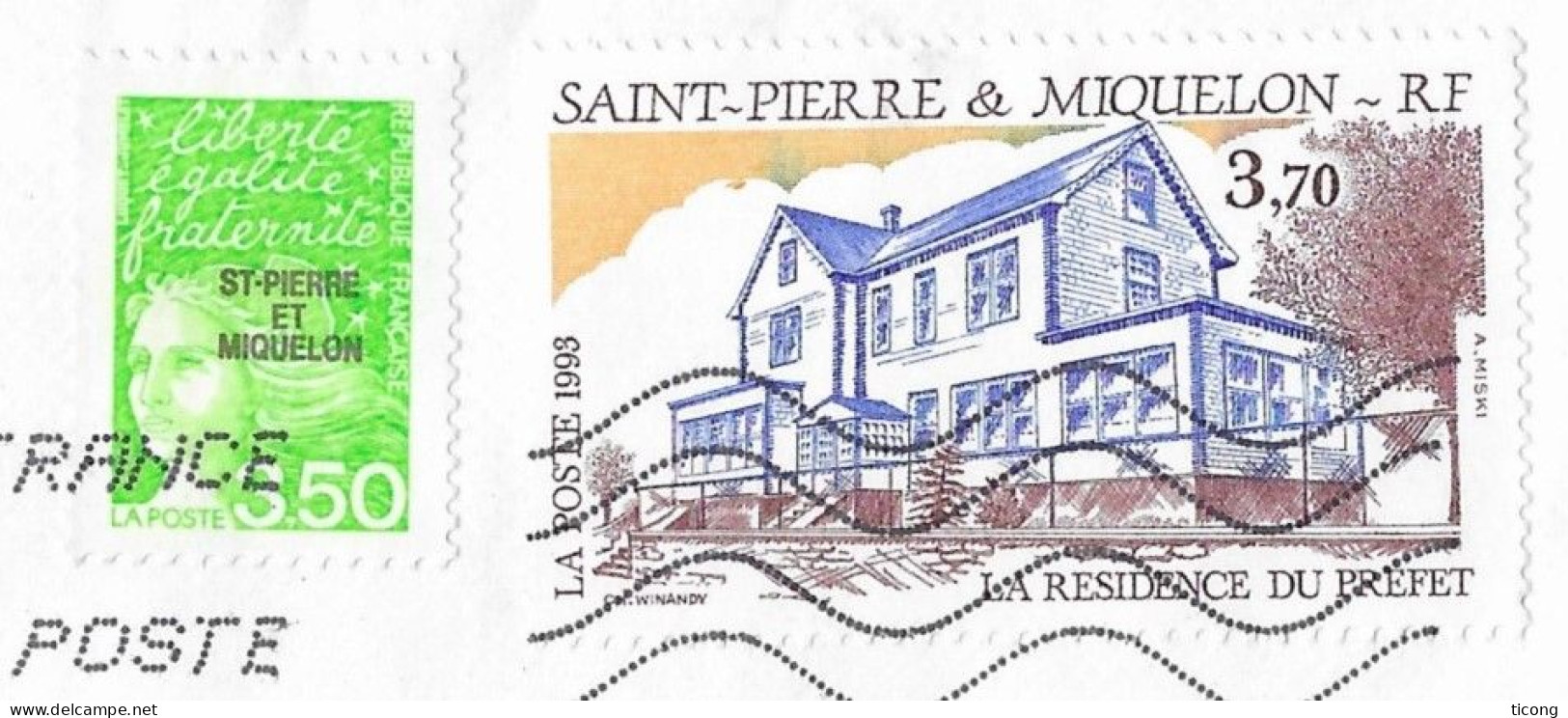 SAINT PIERRE ET MIQUELON LETTRE AVEC TIMBRES LA RESIDENCE DU PREFET, SURCHARGE MARIANNE DE LUQUET, FLAMME LA POSTE 2021 - Lettres & Documents