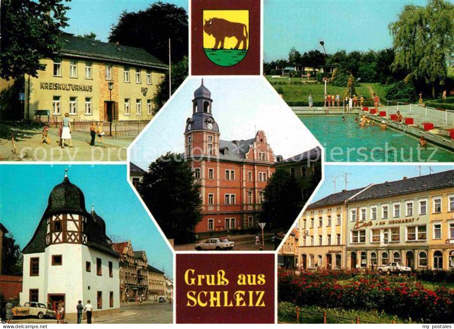 72742927 Schleiz Kreiskulturhaus Freibad Rathaus Historische-Muenze Neumarkt Sch - Schleiz