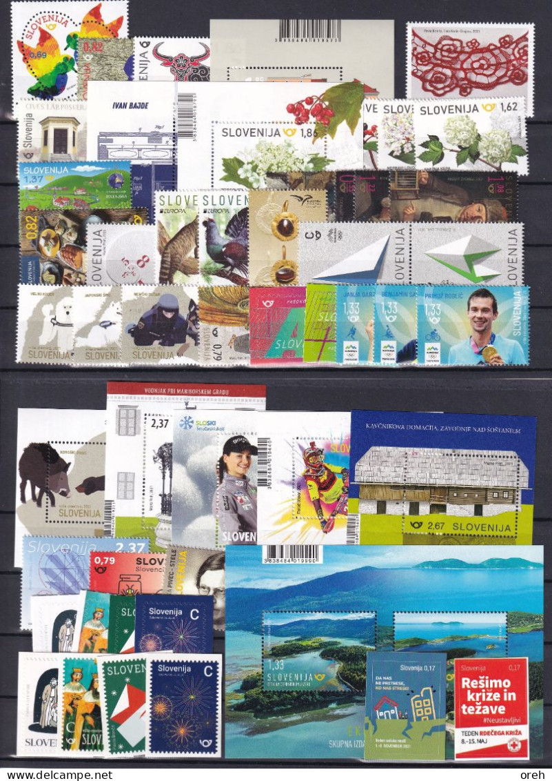 SLOVENIA 2021,COMPLETE YEAR,ANNO COMPLETA,YAHRGANG,DEFINITIVE,BLOCKS,RED CROSS,CHRISTMAS,NEW YEAR FROM BOOKLET,MNH - Slowenien