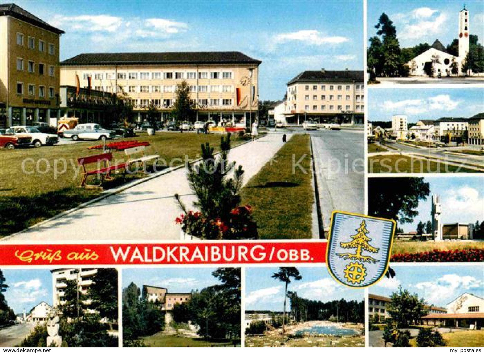 72740980 Waldkraiburg Teilansichten Platz Kirche Schwimmbad Waldkraiburg - Waldkraiburg