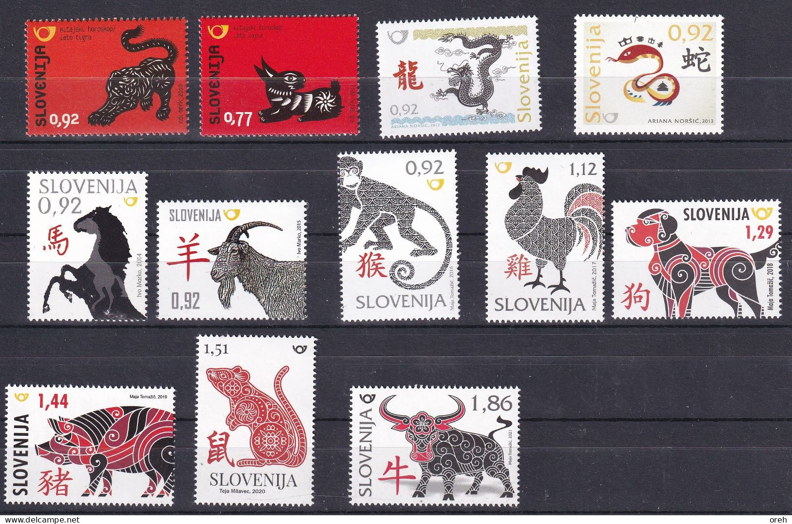 SLOVENIA 2021,2010-2021,Chinese New Year; Chinese Zodiac; Complete Collection 12 Stamps,,MNH - Slowenien